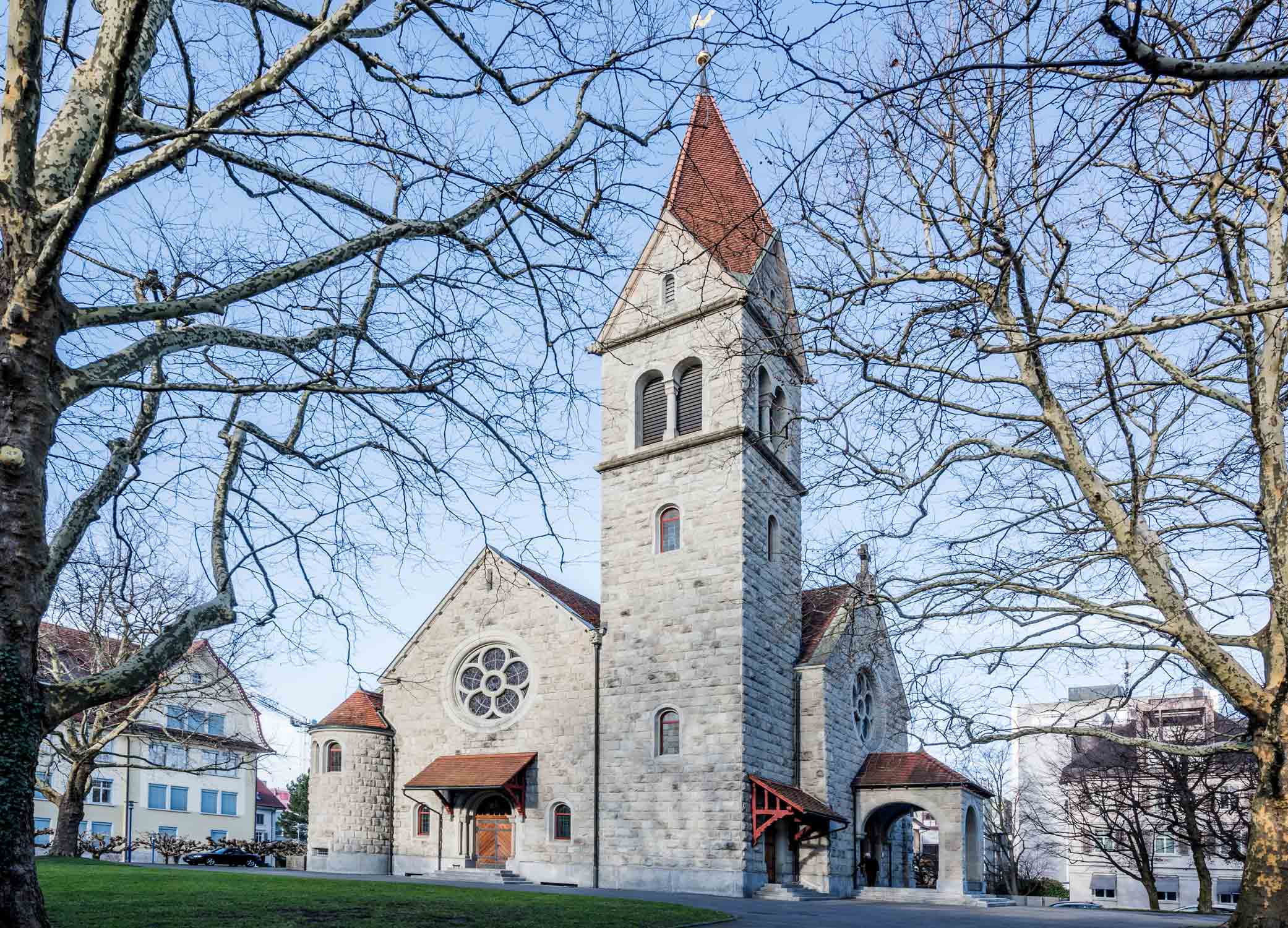 Aussenaufnahme Reformierte Kirche Zug Architekturfotografie Regine Giesecke