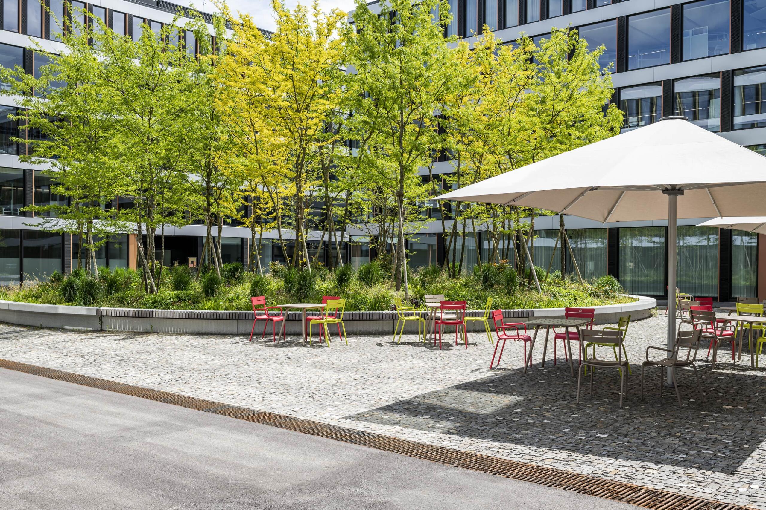 Bepflanzung Um das Bürogebäude Helix in Cham. Fotografiert von Regine Giesecke